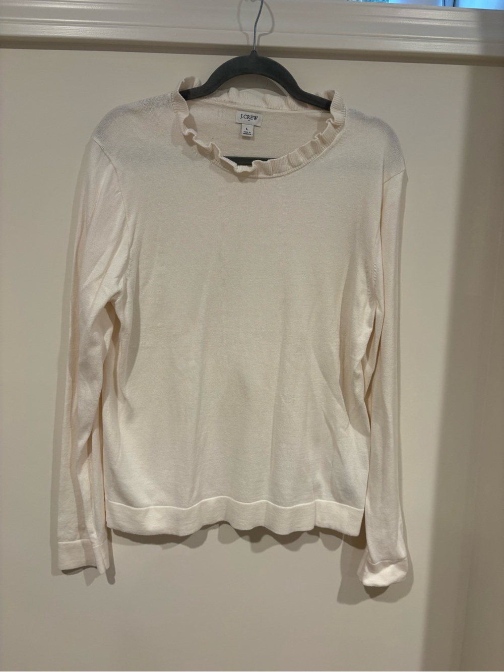 J. Crew Factory Cream Ruffle-Neck Lightweight Turtleneck Sweater